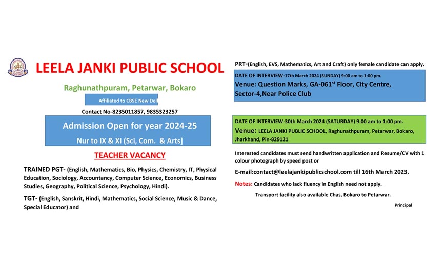 TEACHER VACANCY 2024-25